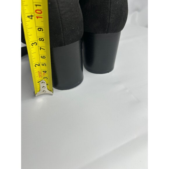 Black Suede Open Toe Block Heel Sandals With Ankle Strap Tie-Up Size 10 - Picture 3 of 8